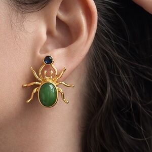 Spider Stud Earrings – Green Stone Halloween Gothic Jewelry
